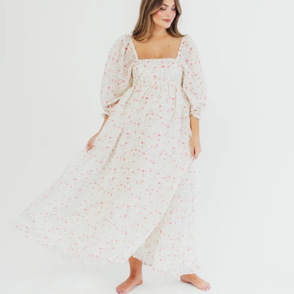 Floral Smocked Dress in Cream and Pink Floral